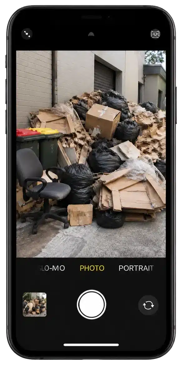 Smartphone using the AI camera to photograph commercial rubbish for an instant quote