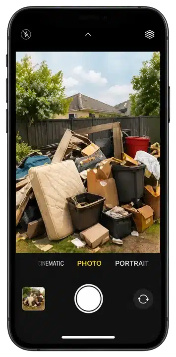 Smartphone showing the AI camera photographing household rubbish